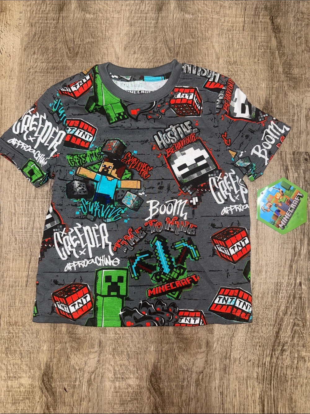 Minecraft Boys' Gray Graphic Short-Sleeve Tee - Creeper & TNT Print